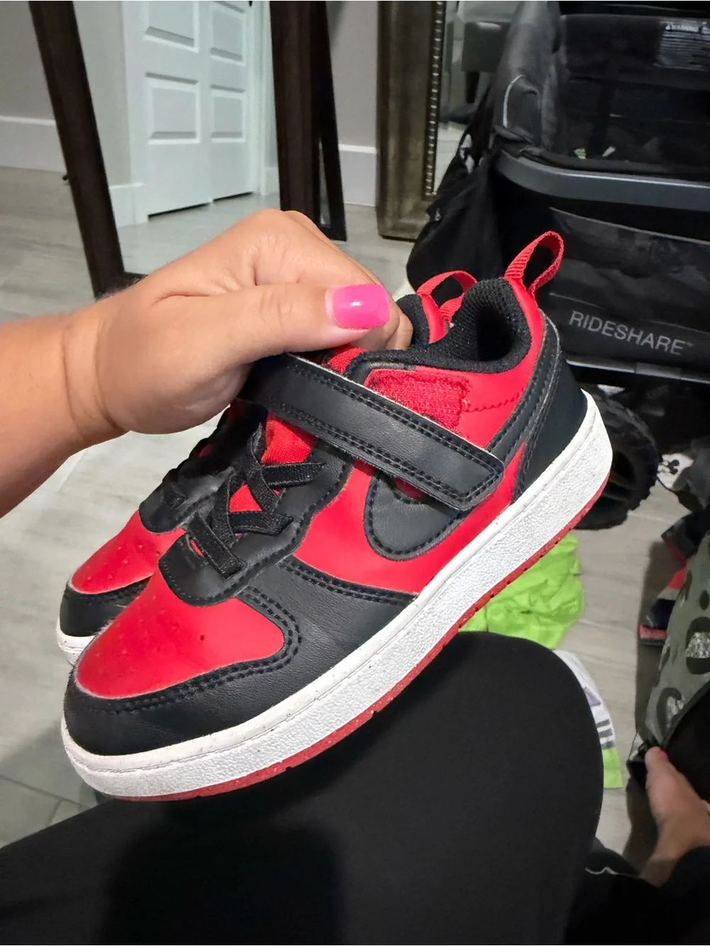 Nike Court Borough Low 2 Toddler Red Black Sneakers Velcro